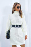 Openwork Turtleneck Long Sleeve Sweater Dress - Trendsi - Flyclothing LLC