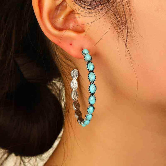 Artificial Turquoise C-Hoop Earrings - Trendsi - Flyclothing LLC
