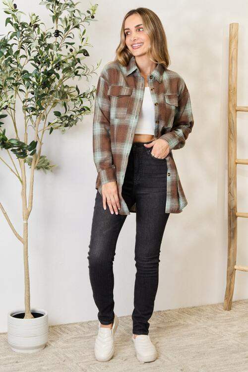 Double Take Plaid Dropped Shoulder Shirt - Trendsi - Flyclothing LLC