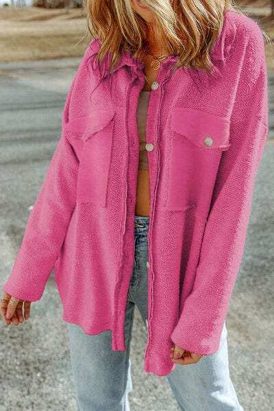 Pocketed Button Up Droppped Shoulder Jacket - Trendsi - Flyclothing LLC