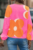 Flower Notched Balloon Sleeve Blouse - Trendsi - Flyclothing LLC
