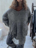 Fringe Detail Long Sleeve Sweater with Pockets - Trendsi - Flyclothing LLC