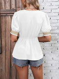 Contrast V-Neck Babydoll Top - Trendsi - Flyclothing LLC