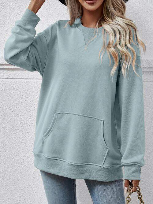 Round Neck Long Sleeve Sweatshirt - Trendsi - Flyclothing LLC