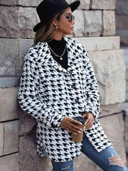 Houndstooth Button Down Jacket - Trendsi