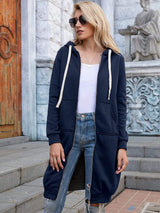 Full Size Zip-Up Longline Hoodie with Pockets - Trendsi - Flyclothing LLC
