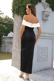 Contrast Off-Shoulder Slit Dress - Trendsi - Flyclothing LLC