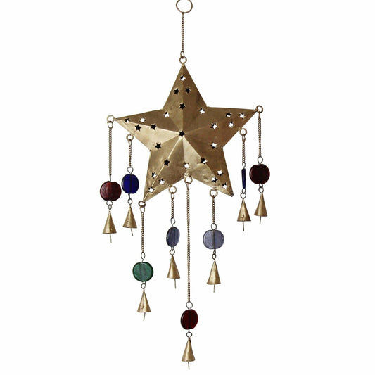 Handcrafted Ornate Star Chime, Recycled Iron and Glass Beads - Asha Handicrafts