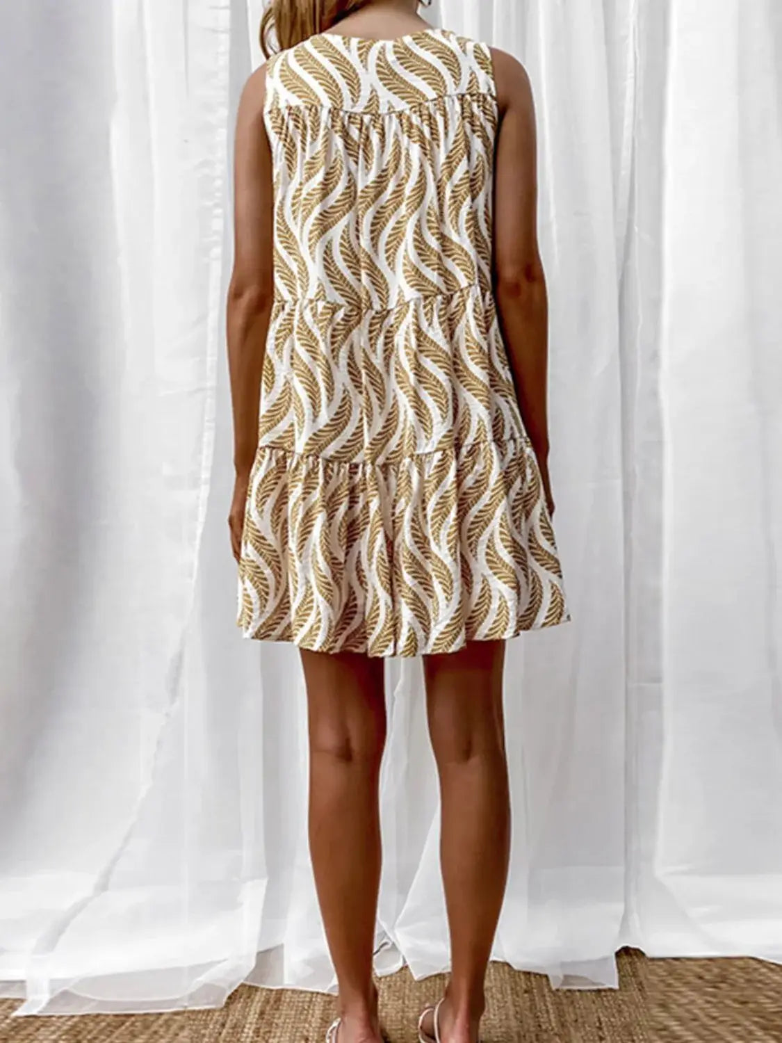 Printed V-Neck Sleeveless Mini Dress - Trendsi - Flyclothing LLC