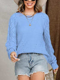 Openwork Round Neck Raglan Sleeve Sweater - Trendsi - Flyclothing LLC