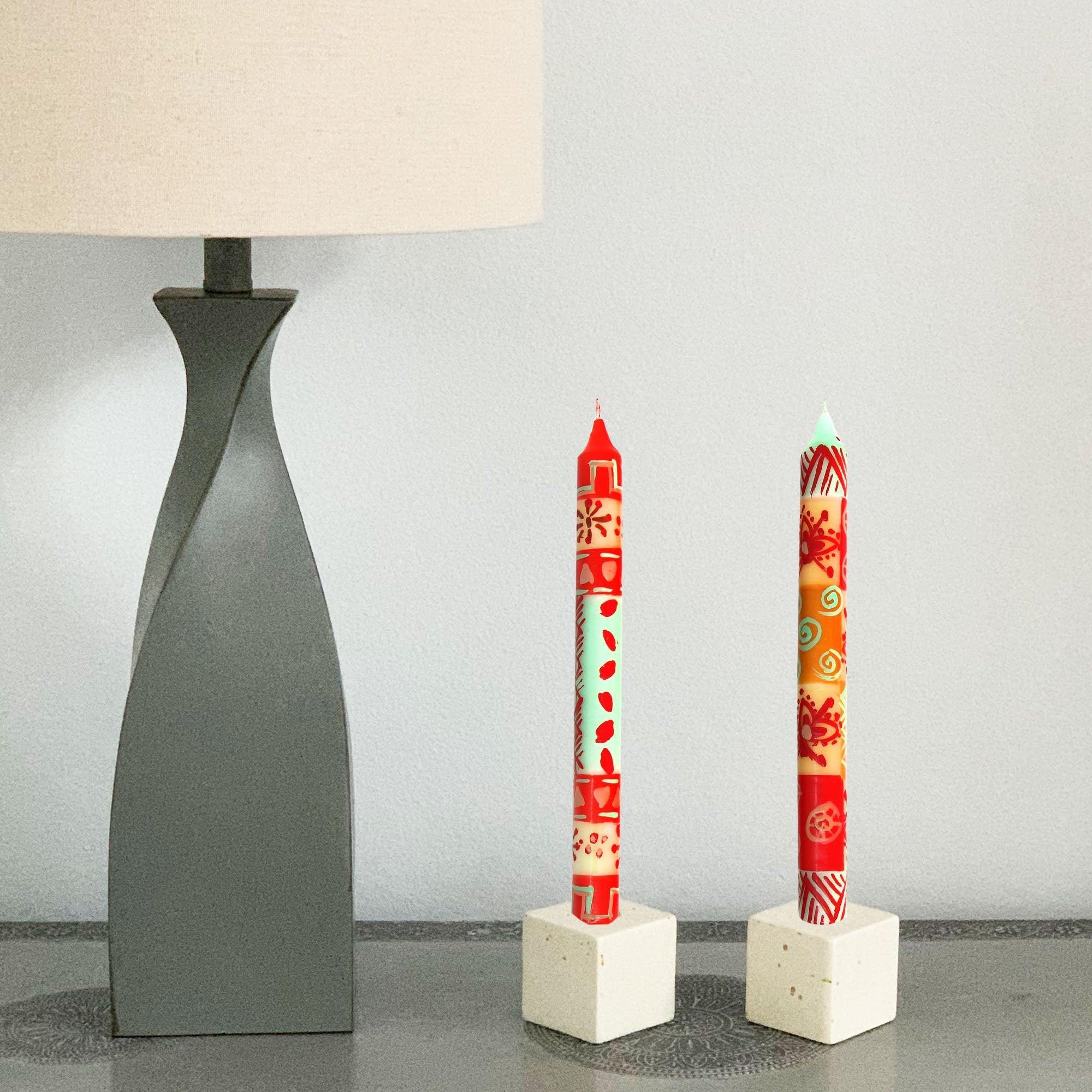 Hand Painted Candles in Owoduni Design (pair of tapers) - Nobunto - Nobunto
