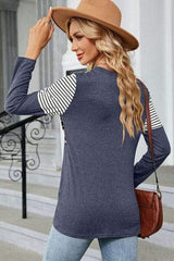 Leopard Striped Round Neck T-Shirt - Trendsi - Flyclothing LLC
