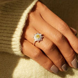 Flower Shape Zircon Platinum-Plated 925 Sterling Silver Ring - Trendsi