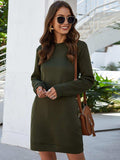 Round Neck Long Sleeve Mini Dress with Pockets - Trendsi - Flyclothing LLC