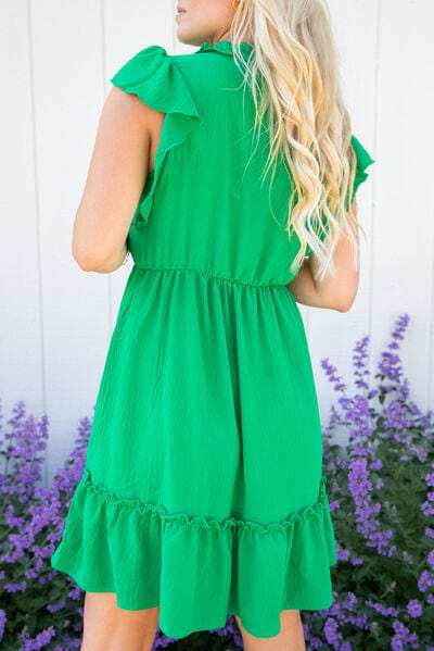 Frill Tie Neck Ruffled Sleeveless Mini Dress - Trendsi - Flyclothing LLC