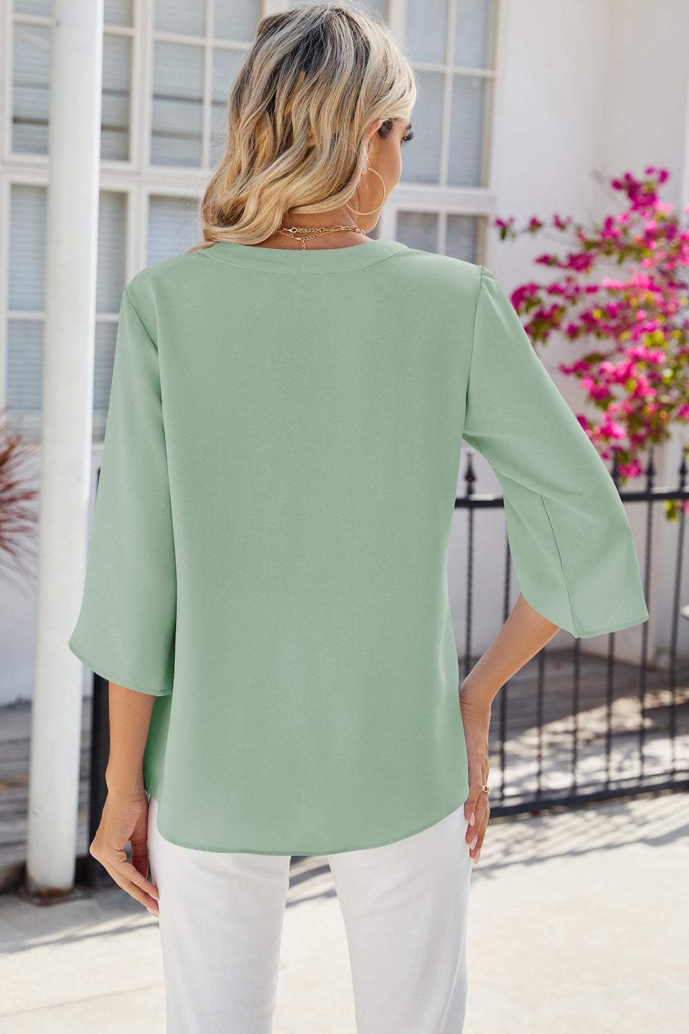 Notched Half Button T-Shirt - Trendsi - Flyclothing LLC