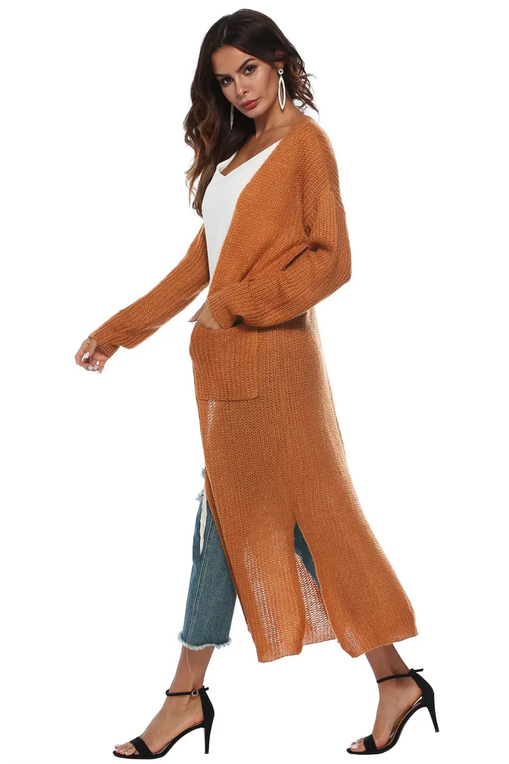 Long Sleeve Open Front Buttoned Cardigan - Trendsi - Flyclothing LLC