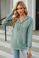Cable-Knit Long Sleeve Hoodie - Trendsi