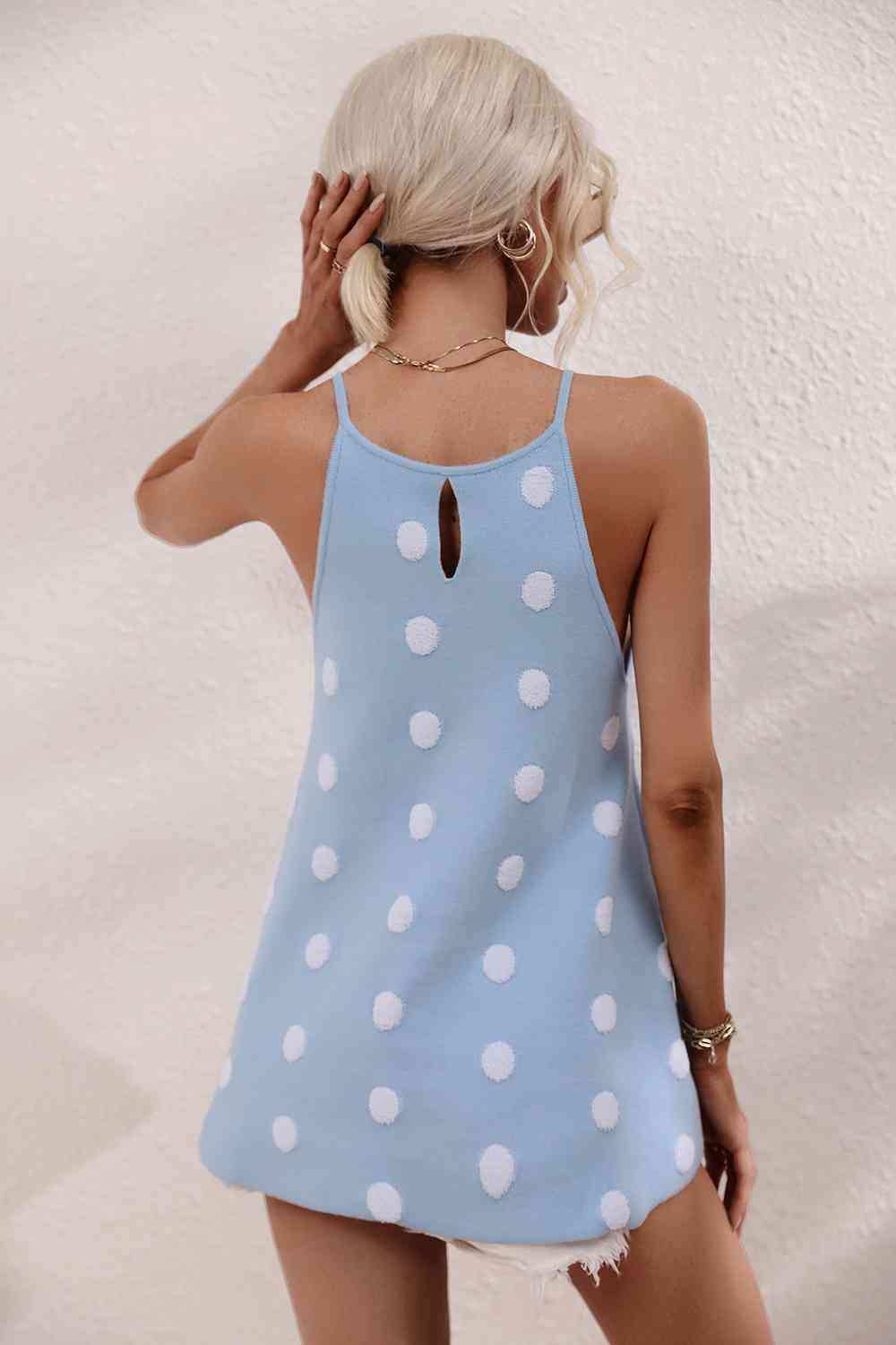 Polka Dot Round Neck Knit Tank - Trendsi - Flyclothing LLC