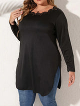 Plus Size Slit Long Sleeve T-Shirt - Trendsi - Flyclothing LLC