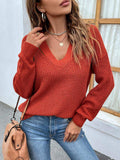 Cutout V-Neck Rib-Knit Sweater - Trendsi - Flyclothing LLC
