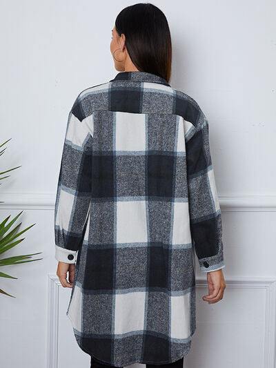 Plaid Button Up Collared Neck Outerwear - Trendsi
