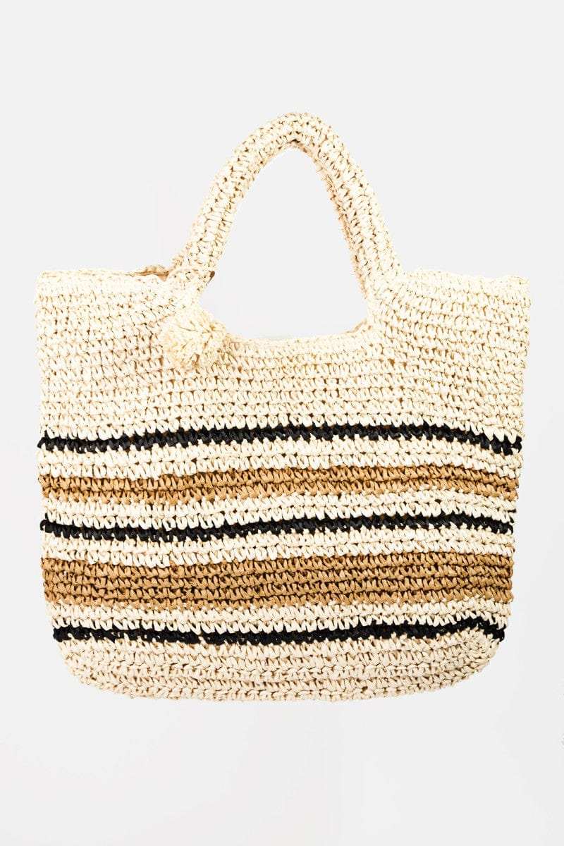 Fame Striped Straw Braided Tote Bag - Trendsi - Flyclothing LLC