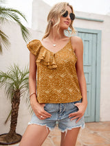 Polka Dot Ruffle Trim Asymmetrical Tank Top - Trendsi - Flyclothing LLC
