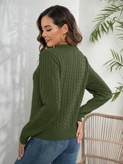 Johnny Collar Cable-Knit Long Sleeve Sweater - Trendsi