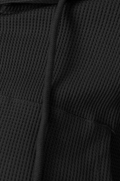 Waffle-Knit Drawstring Zip Up Hoodie - Trendsi - Flyclothing LLC