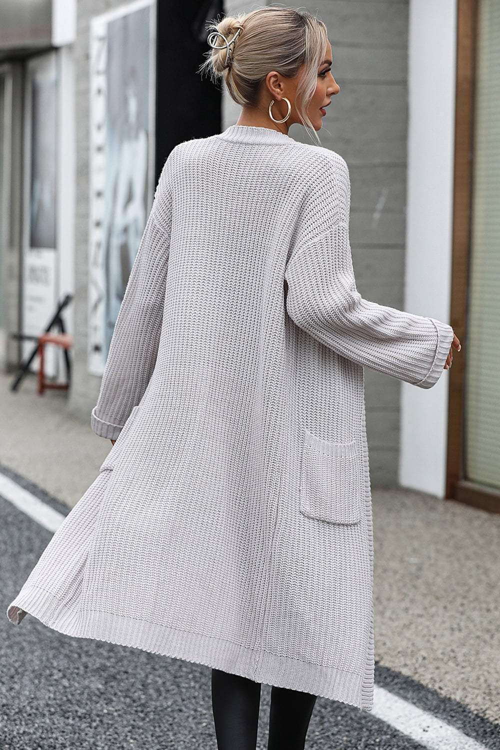 Dropped Shoulder Long Sleeve Cardigan with Pocket - Trendsi - Flyclothing LLC