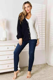 Woven Right Contrast Button-Front V-Neck Cardigan - Trendsi - Flyclothing LLC