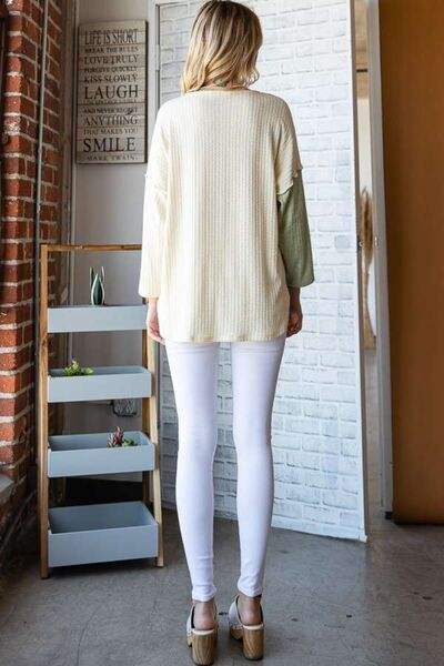 Culture Code Color Block Round Neck Dropped Shoulder Blouse - Trendsi - Flyclothing LLC