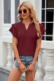 Eyelet Notched Short Sleeve T-Shirt - Trendsi - Flyclothing LLC