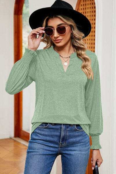 Notched Lantern Sleeve T-Shirt - Trendsi - Flyclothing LLC