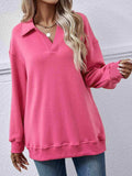 Collared Neck Dropped Shoulder Sweatshirt - Trendsi - Flyclothing LLC