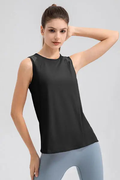 Round Neck Wide strap Active Tank - Trendsi - Flyclothing LLC