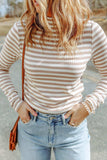 Striped Mock Neck Long Sleeve Top - Trendsi - Flyclothing LLC
