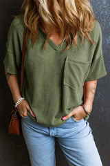 Textured V-Neck Dropped Shoulder T-Shirt - Trendsi - Flyclothing LLC
