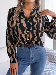 Printed Button Up Long Sleeve Shirt - Trendsi