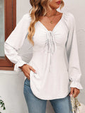 Tie Front V-Neck Puff Sleeve Blouse - Trendsi - Flyclothing LLC