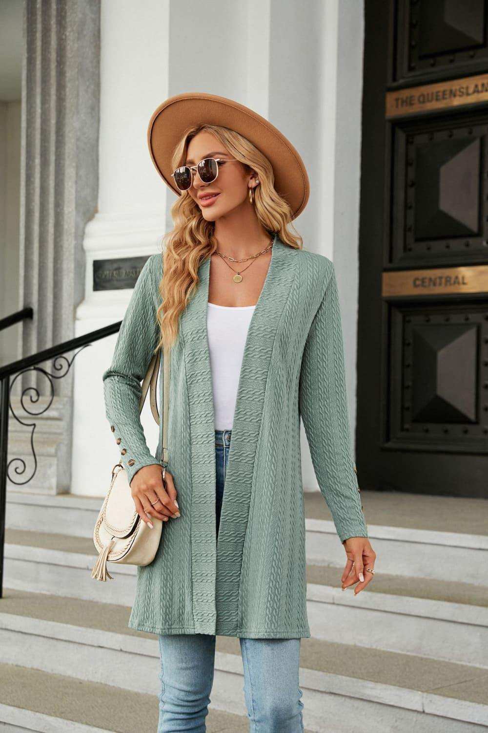Long Sleeve Open Front Cardigan - Trendsi - Flyclothing LLC