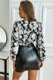 Floral Surplice Neck Puff Sleeve Bodysuit - Trendsi