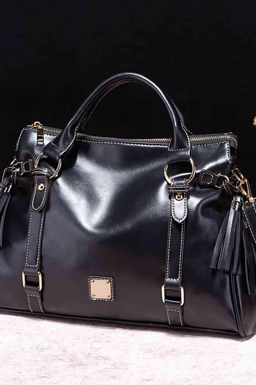 PU Leather Handbag with Tassels - Trendsi - Flyclothing LLC