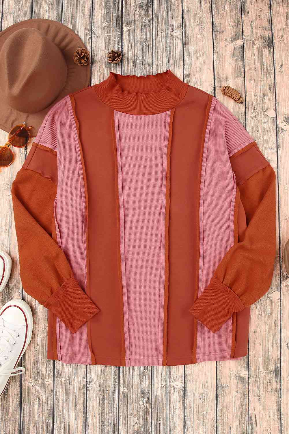 Color Block Exposed Seam Top - Trendsi - Flyclothing LLC
