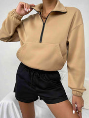 Half-Zip Dropped Shoulder Sweatshirt - Trendsi