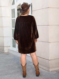 Plus Size V-Neck Balloon Sleeves Dress - Trendsi - Flyclothing LLC