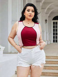 Plus Size Contrast Round Neck Tank - Trendsi - Flyclothing LLC