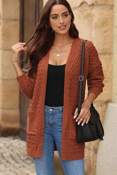 Open Front Dropped Shoulder Cardigan with Pockets - Trendsi - Flyclothing LLC