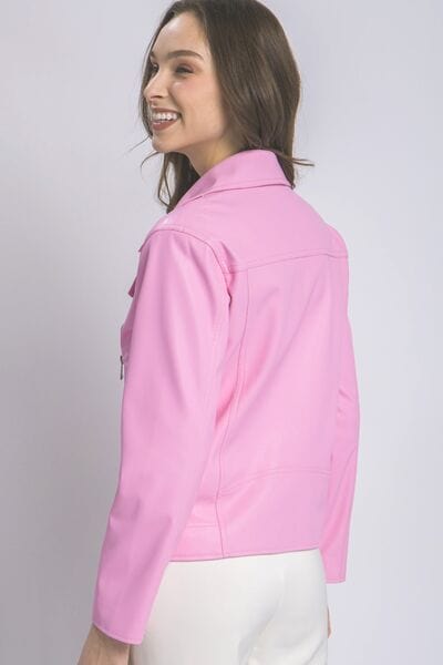 LOVE TREE Collared Neck Zip Up Jacket - Trendsi